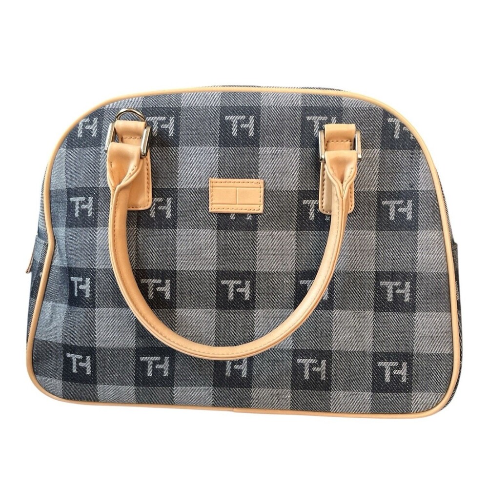 Tommy Hilfiger Satchel Top Handles Purse Monogram Logo Barrel bag Gray 11 x 8"
